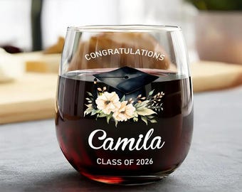 Personligt vinglas utan stjälk för examenspresent, examensfest, personligt examensglas, examensfestpresent, cO10Kd8b