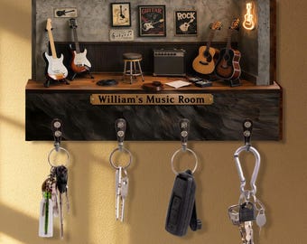 Personalisierter Musikraum-Schlüsselhalter, Schlüsselregal-Geschenk für Ihn und Gitarrenliebhaber, Musikliebhaber-Geschenk, Musiker-Studio-Geschenk für Gitarristen, bH17Pd2a