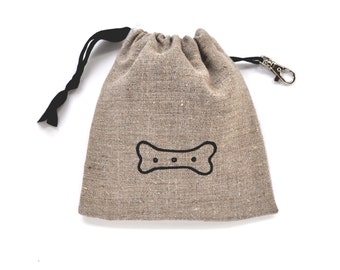 Bone Print Dog Treat Pouch, Natural Linen Poop Bag Holder