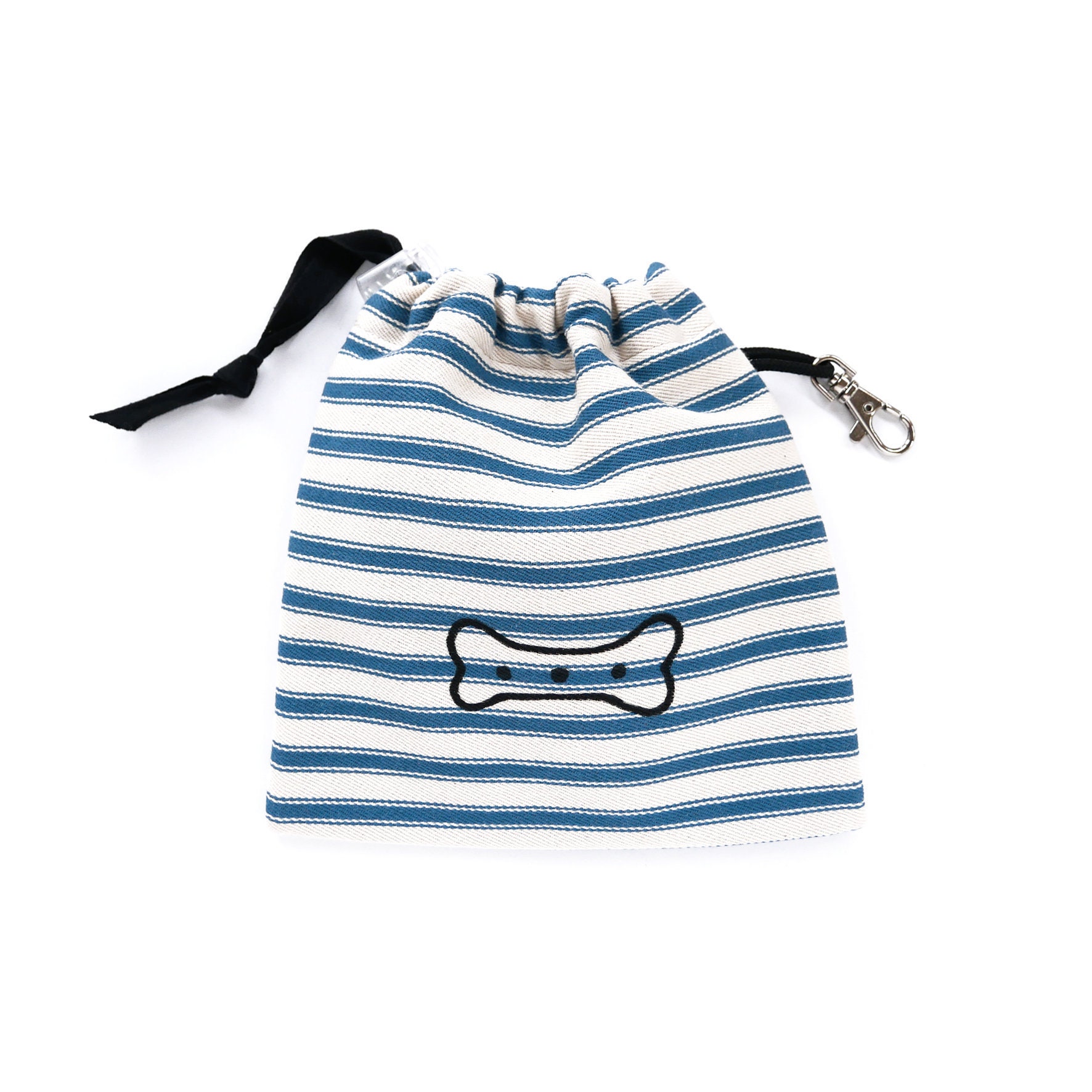 Bone Print Dog Treat Pouch Blue Ticking Etsy