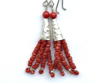 CORAL Earrings, Bloodcoral Dangles, Red Silver Dangles, Modern Dangles, Bridal Dangles, Urban Chic Dangles, Gift for Her