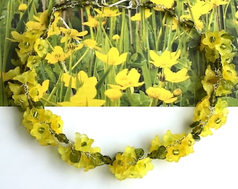 BUTTERCUPS Sunny Cluster Necklace, Matching Earrings, Floral Choker, Bridal Choker, Art Nouveau Choker, Cottage Chic choker, cluster choker