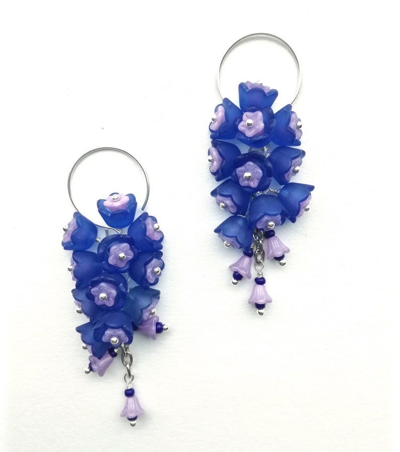 LARKSPUR Earrings, Long Blue Earrings, Bridal Dangles, Cottage Chic Dangles, Floral Cluster Earrings, Long Art Nouveau Earrings image 3