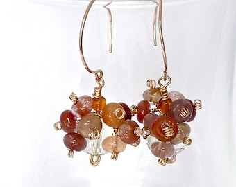 DELICIOUS Dangles, Earthtone earrings, Rutilated quartz dangles, Modern Quartz earrings, Urban chic dangles,  Cluster earrings