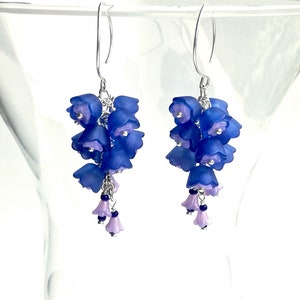 LARKSPUR Earrings, Long Blue Earrings, Bridal Dangles, Cottage Chic Dangles, Floral Cluster Earrings, Long Art Nouveau Earrings image 5