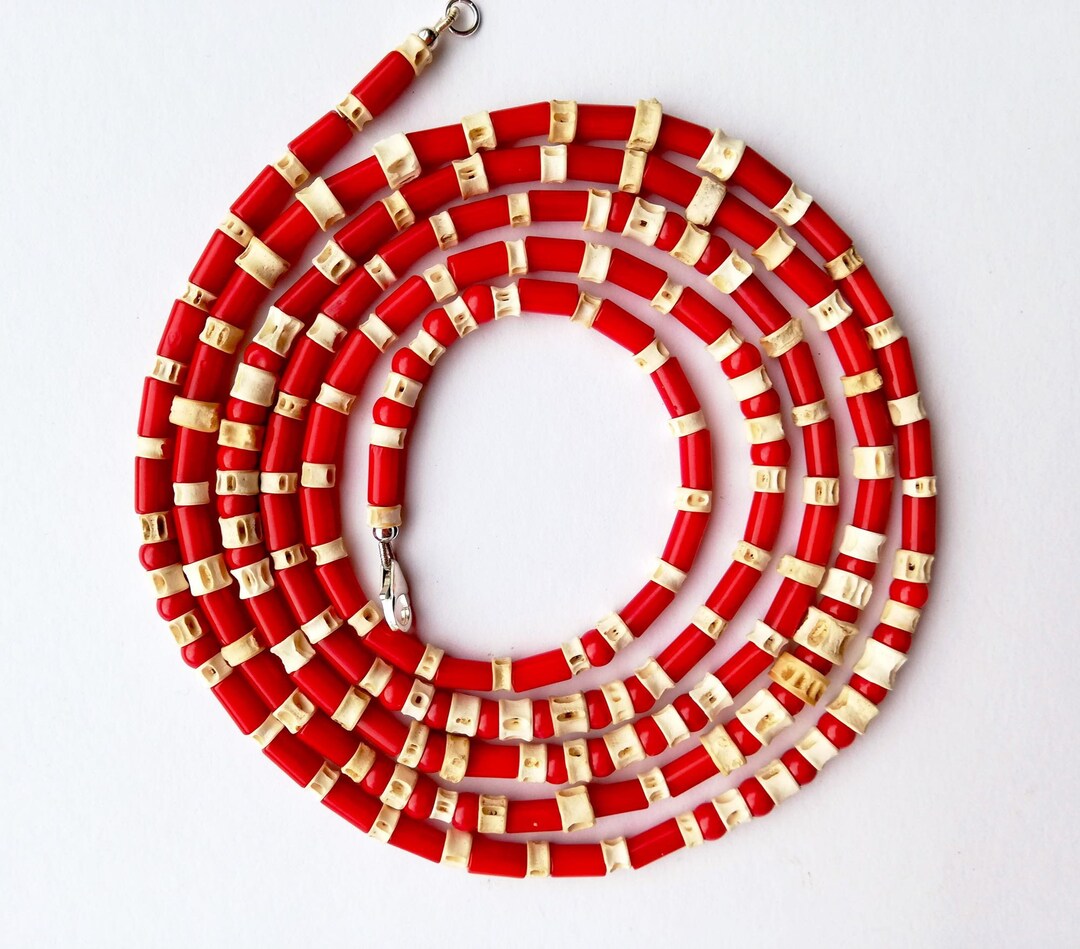 CORAL SNAKE Necklace, Flapper Necklace, Red White Necklace, Boho Coral