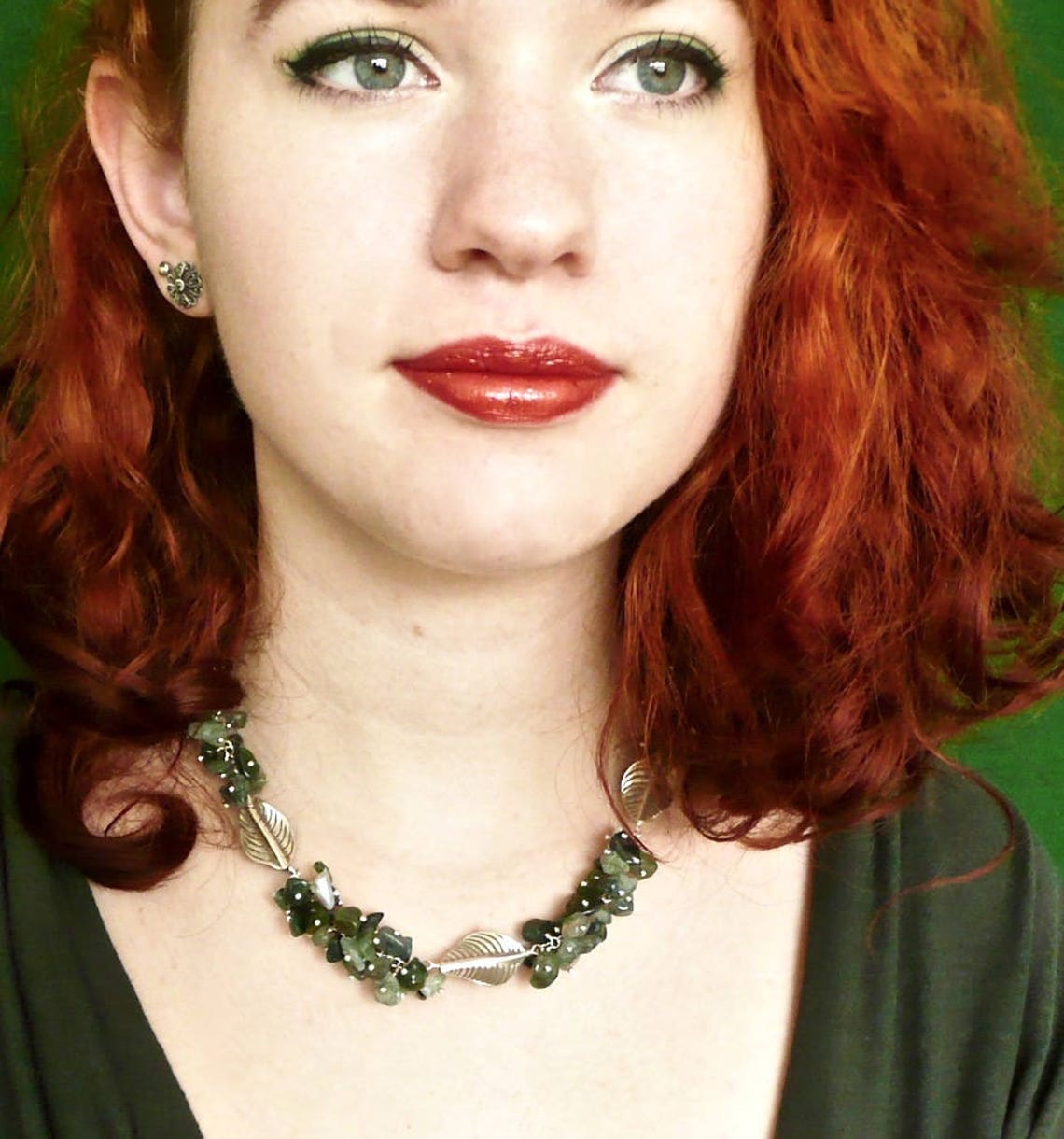 LEAVES Statement Choker Green Choker Silver Green Bridal Etsy