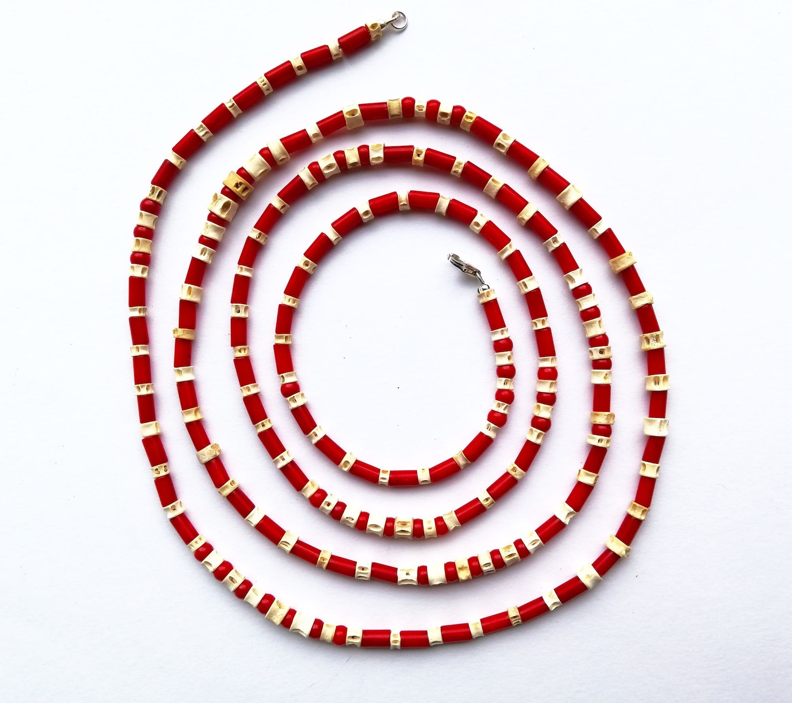 CORAL SNAKE Necklace, Flapper Necklace, Red White Necklace, Boho Coral
