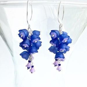 LARKSPUR Earrings, Long Blue Earrings, Bridal Dangles, Cottage Chic Dangles, Floral Cluster Earrings, Long Art Nouveau Earrings image 2