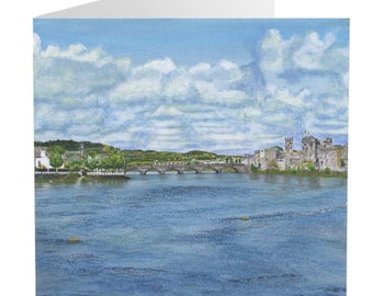 Thomond Bridge and King John's Castle - Artwork greeting card - Ireland landscape