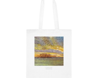 Sac cabas en coton Brighton West Pier - Coucher de soleil perdu