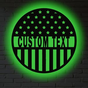 Personalized Name USA Flag Metal Wall Art with RGB LED Light - Patriotic Decor, Veteran Gift, American Pride Wall Sign for Home or Office