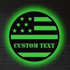 Personalized Name USA Flag Metal Wall Art with LED Light - Custom Patriotic Decor, Veteran Gift, American Pride Wall Sign for Home or Office