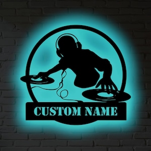 Personalized DJ Led Metal Wall Decor – Custom Name Sign with RGB Light, Music Gift for DJ Booth, Studio, Sound Room or Music Wall