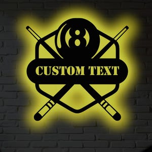 Personalized Billiards RGB LED Metal Sign: Custom Game Room Decor