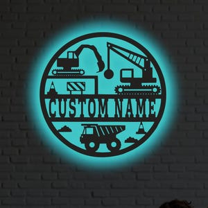 Custom Construction Metal Wall Art – RGB LED Workshop Decor, Builder Sign