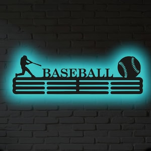 Suporte para medalha de beisebol personalizado: arte de parede de metal com LED RGB