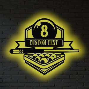 Personalized Billiards RGB LED Metal Sign: Custom Game Room Decor