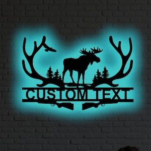 Décoration murale en métal personnalisée pour la chasse au chevreuil - Décoration de loge LED RVB, enseigne murale en bois de cerf