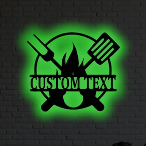 Aangepaste metalen BBQ-muurkunst – RGB led-grillbord, barbecue keukendecor