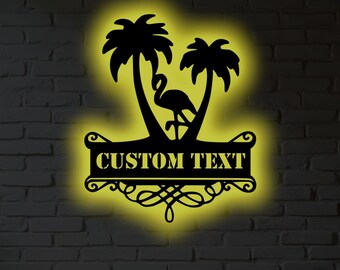 Custom Flamingo Metal Wall Art – RGB LED Tropical Decor, Beach House Sign