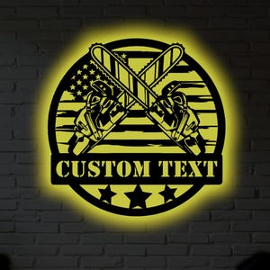 Personalized Chainsaw Metal Wall Art: Rustic Lumberjack Decor with RGB LED
