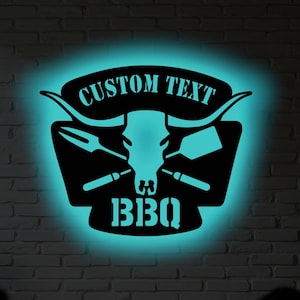 Personalized BBQ LED Metal Wall Decor – Custom Grill Master Name Sign with RGB Light, Outdoor Barbecue Gift, Rustic Backyard  Wall Art