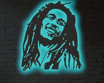 Bob Marley Metal Wall Art: RGB LED Reggae Music Decor
