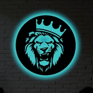 Lion King Metal Wall Art: RGB LED Light, Jungle Decor
