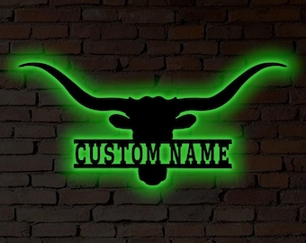 Custom Longhorn Metal Wall Art – RGB LED Western Decor, Ranch Sign