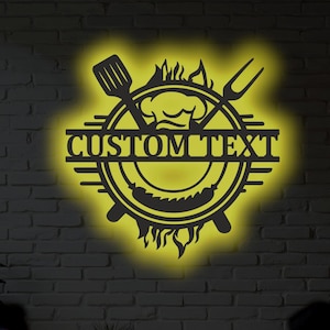Personalisiertes Grill-Metallschild mit LED-Licht - Benutzerdefinierte Grillmeister-Wandkunst für Terrasse, Außenküche, Hinterhof oder Mannhöhlen-Dekor