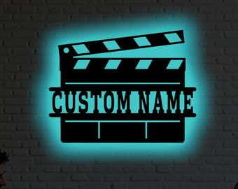 Custom Clapperboard Metal Wall Art – RGB LED Movie Decor, Cinema Sign