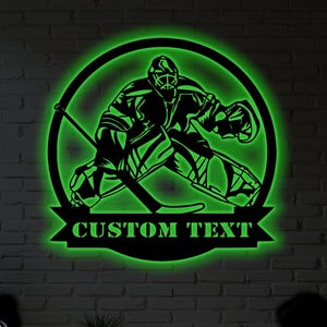 Personalized Hockey Goalie RGB LED Light Metal Wall Art - Custom Hockey Decor, LED Sports Wall Sign, Gift for Goalies & Hockey Lovers