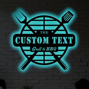 Personalized BBQ Metal Wall Art With LED Light - Custom Grilling Sign, Backyard Chef Gift, Outdoor Kitchen Decor, Barbecue Lover Wall Art