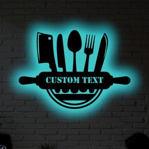 Personalized Kitchen RGB LED Metal Sign: Custom Family Name, Rustic Wall Art