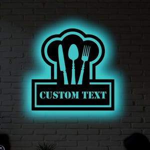 Personalized Kitchen Chef Metal Wall Decor: Custom RGB LED Sign