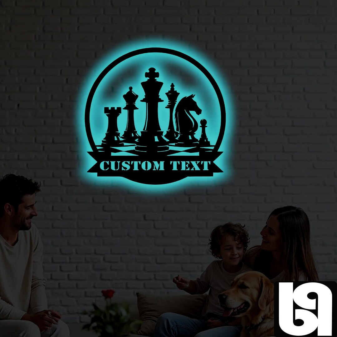 Custom Chess Metal Wall Art – RGB LED Game Room Decor, Player Name Sign ...