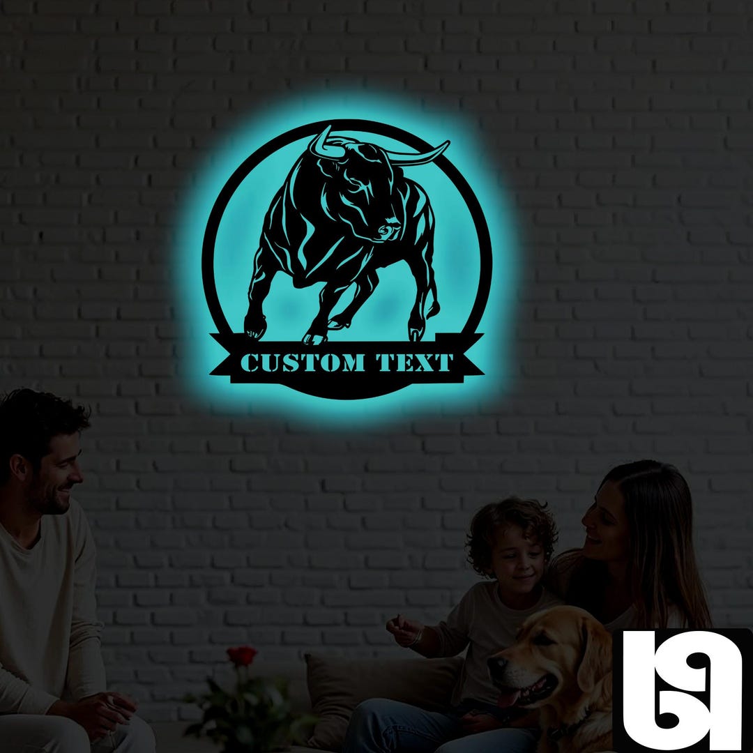 Custom Bull Metal Wall Art – RGB LED Animal Decor, Strong Name Sign - Etsy