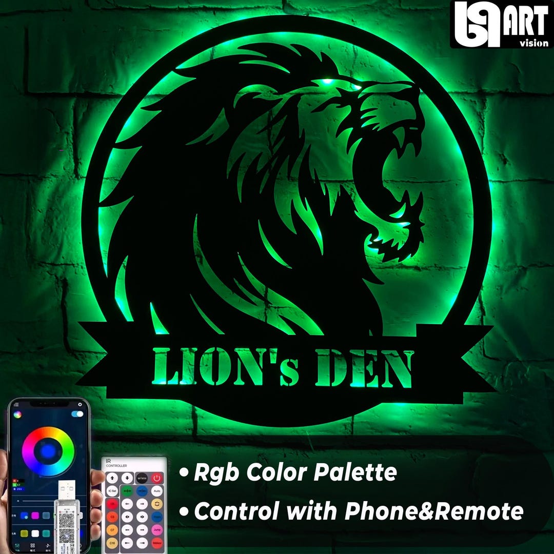 Personalized Roaring Lion RGB LED Metal Wall Art: Custom Home Decor - Etsy