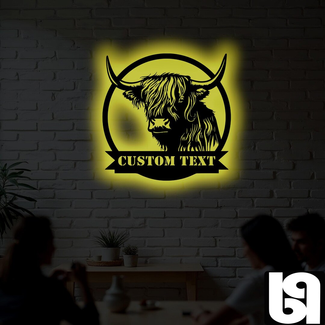 Rgb Cow Custom Highland Cow Metal Wall Art – RGB LED Farmhouse Decor, Rustic ...