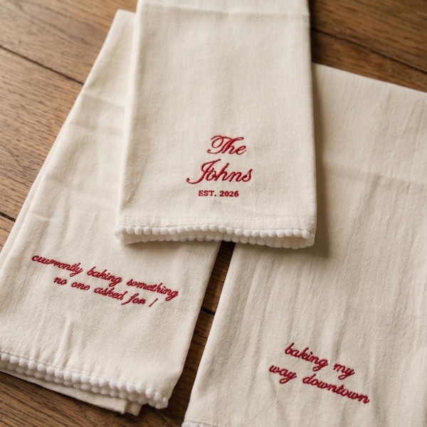 Embroidered Tea Towel, Customized Hand Towel, Personalized Towels, Embroidered Towels, Wedding Gift Towel, Baking Towel, Housewarming Gift