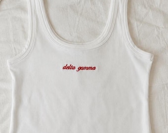 Camiseta sin mangas bordada para hermandad, camiseta sin mangas personalizada para hermandad, camiseta personalizada para la vida griega, camiseta sin mangas universitaria, regalo del día de la aceptación, camiseta sin mangas de reclutamiento para hermanas mayores y menores.