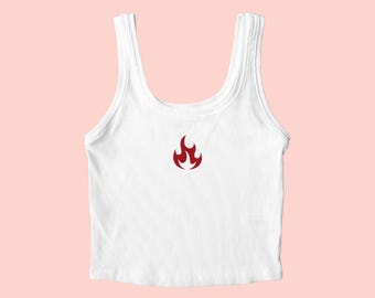 Fire Tank Top Embroidered, Fire Shirt, Flame Tank Top, Flame Shirt, Trendy Tank Top, Y2K Tank Top, Light Shirt, Y2k Shirt