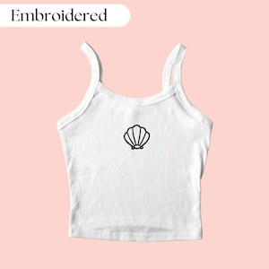 Top z haftem w kształcie muszli, top oceaniczny, top plażowy, top z muszli, koszula z muszli, koszula oceaniczna, koszula plażowa, top z muszli, top muszlowy