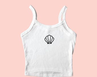 Shell Tank Top Embroidered, Ocean Crop Top, Beach Tank Top, Conch Crop Top, Shell Shirt, Ocean Shirt, Beach Shirt, Shell Crop Top, Shell Top