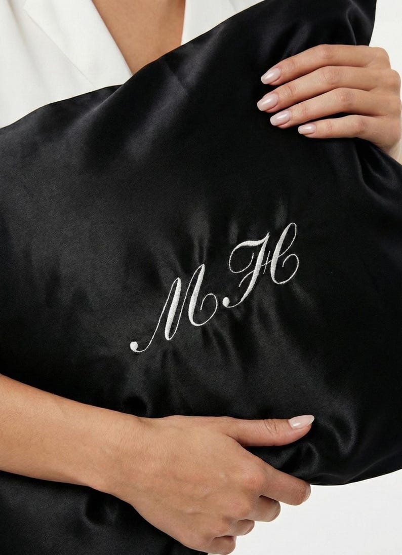 Personalized Satin Pillowcase with Embroidered Initials, Custom Monogram Pillow Cover, Custom Satin Pillow Case, Embroidered Pillow Case image 2