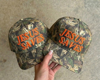 Gorra de camuflaje con la frase "Jesús salva", gorra cristiana, gorra cristiana con fe, gorra de Jesús, gorra de camionero religiosa inspiradora, gorra de iglesia