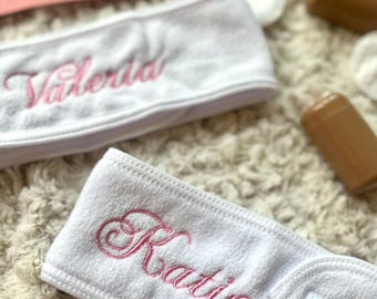 Personalized Spa Headband, Soft White Towel Headband, Custom Name Facial Band, Bridesmaids Gifts, Custom Spa Wrap