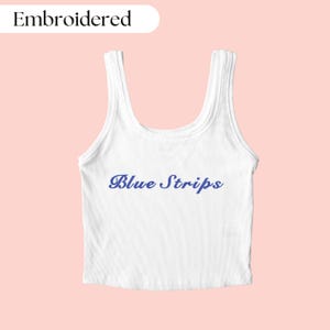 Blue Strips Embroidered Tank Top, Blue Strips Tank Top, Country Tank Top