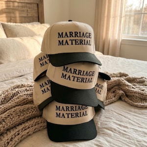 Marriage Material Embroidered Hat, Bachelorette Party Gift for Bride, Bridal Shower Baseball Cap, Engagement Present, Honeymoon Hat